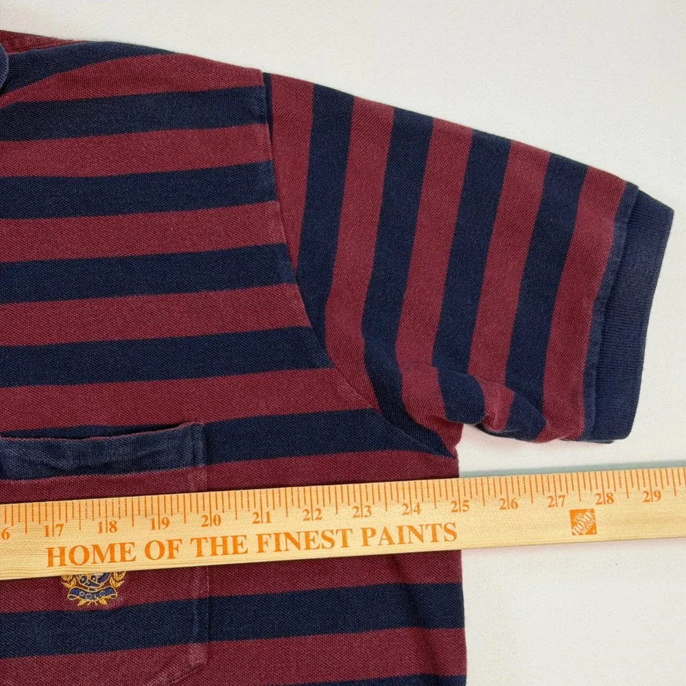 Polo Ralph Lauren The Big‎ Shirt Mens Large Striped Crest Pocket Polo Burgundy